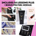 Complete Gel Nail Tech Course graphic — includes 54 lessons plus bonus Polygel module with step-by-step application images, PolyExtend Gel tube and dual form kit by NSI Australia
