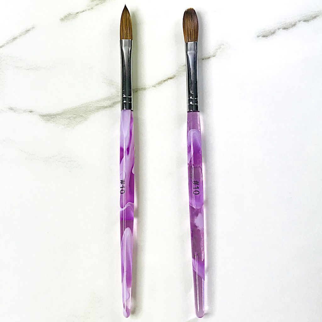 NSI Australia Crimped Kolinsky Acrylic Brush #10 – professional acrylic nail sculpting brush with purple marbled handle