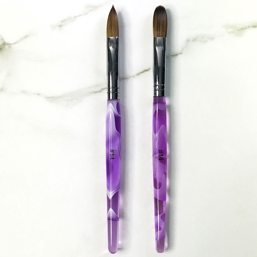 NSI Australia Crimped Kolinsky Acrylic Brush #14 – professional acrylic nail sculpting brush with purple marbled handle