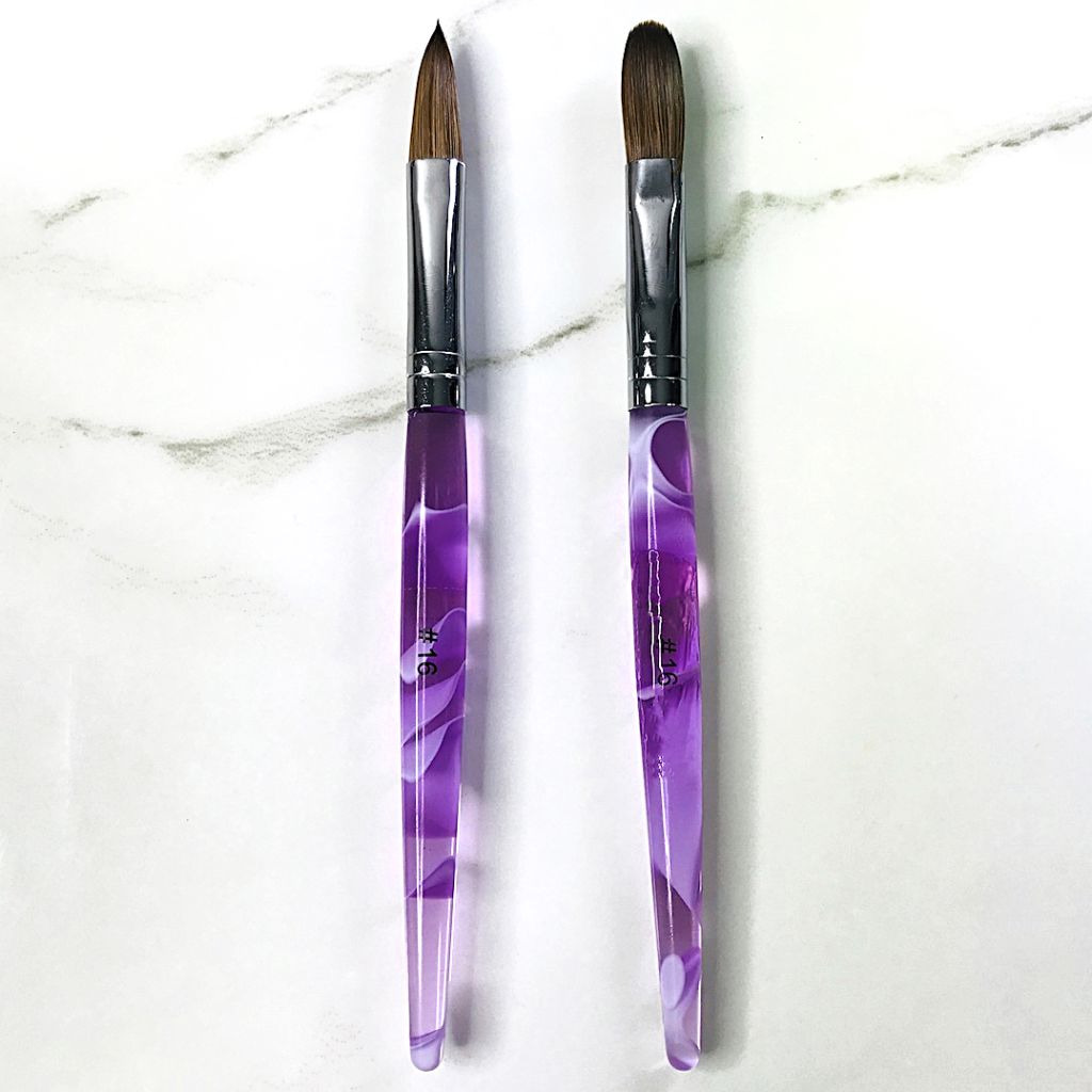 NSI Australia Crimped Kolinsky Acrylic Brush #16 – professional acrylic nail sculpting brush with purple marbled handle