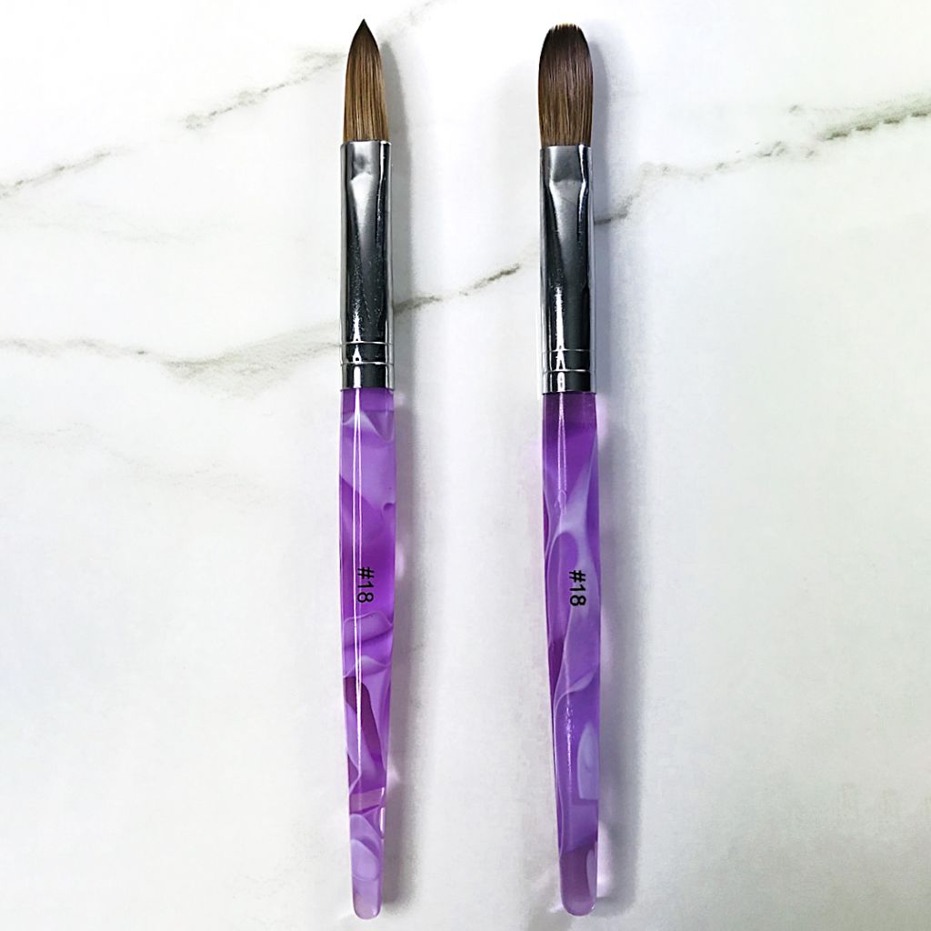 NSI Australia Crimped Kolinsky Acrylic Brush #18 – large professional acrylic nail sculpting brush with purple marbled handle
