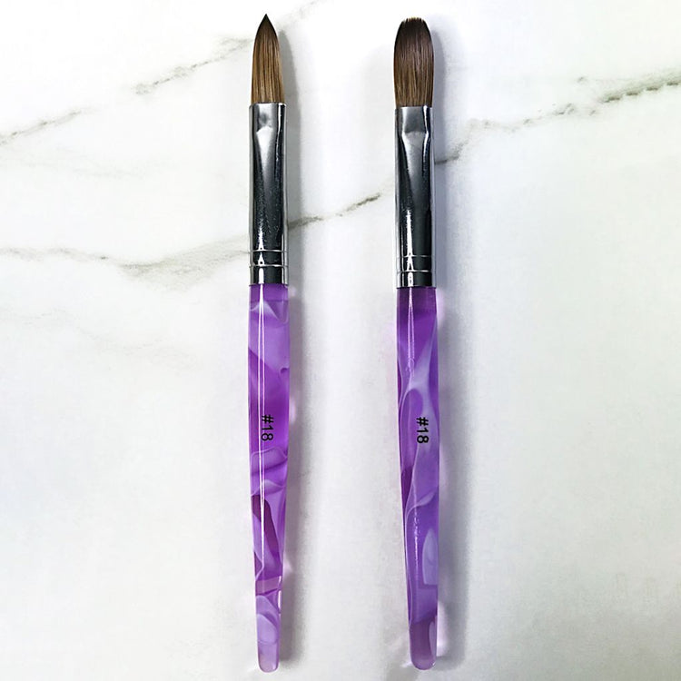 NSI Australia Crimped Kolinsky Acrylic Brush #18 – large professional acrylic nail sculpting brush with purple marbled handle