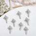Silver crucifix rhinestone nail art charms — 3D studs N-8271, 8×13mm, set of 8 for DIY gel or acrylic nails