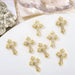 Gold cross rhinestone nail art charms, 3D studs N-8274 — set of 8 for DIY manicures, gel or acrylic nails