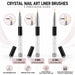 Three nail art liner brushes with 7, 9 and 11 mm nylon tips, crystal-filled handles and black protective caps.
