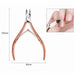 Rose gold cuticle nipper with 100mm height, 60mm width and close-up detail