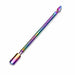 Rainbow and rose gold double-ended cuticle pushers and scrapers shown side by side on a plain background