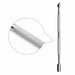 Stainless steel cuticle pusher with textured grip handle, angled pusher end and flat scraper tip, shown with close-up detail