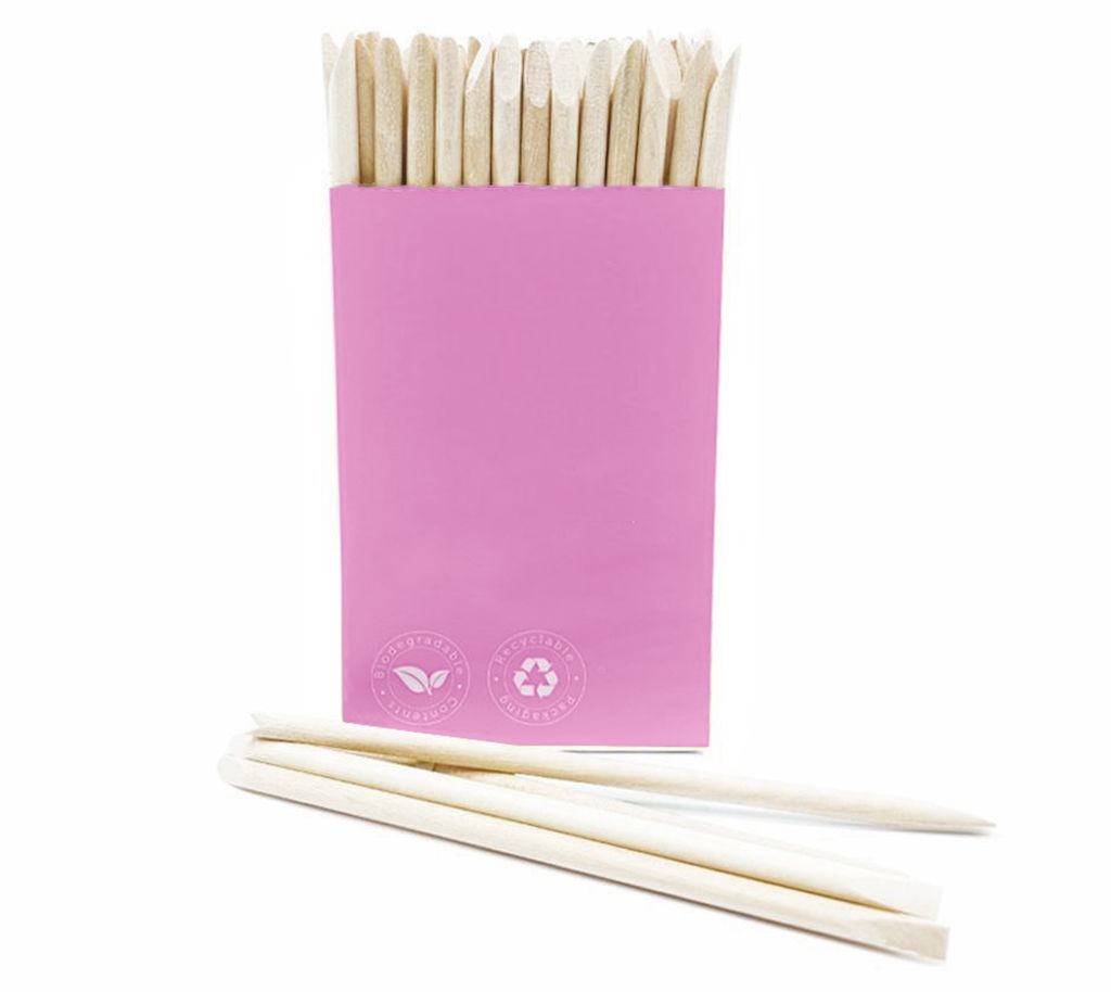 NSI Australia Cuticle Pusher Sticks – large dual-ended orangewood manicure sticks (pointed & beveled) in biodegradable pink pack