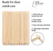 Infographic for wooden cuticle pusher sticks showing dual-ended design, lightweight disposable use, and available 20, 50, or 100 piece sets