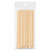 Pack of wooden cuticle pusher sticks with large angled flat ends and pointed tips in clear hanging plastic bag packaging