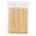 Bulk pack of wooden cuticle pusher sticks in a clear hanging plastic bag, showing angled flat ends and pointed tips on a light gray background