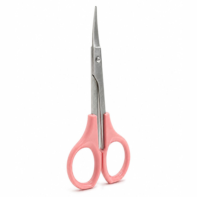 Pink handle cuticle scissors with stainless steel straight precision blade for detailed manicure trimming and nail care