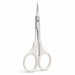 White handle cuticle scissors with stainless steel straight precision blade for detailed manicure trimming and nail care