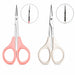 Pink and white handle cuticle scissors with stainless steel straight precision blades and side-view insets for detailed manicure trimming