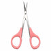 Pink handle cuticle scissors with curved stainless steel precision blades open for detailed manicure trimming and nail care