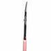 Side view of pink handle cuticle scissors with stainless steel curved precision blades for detailed manicure trimming and nail care