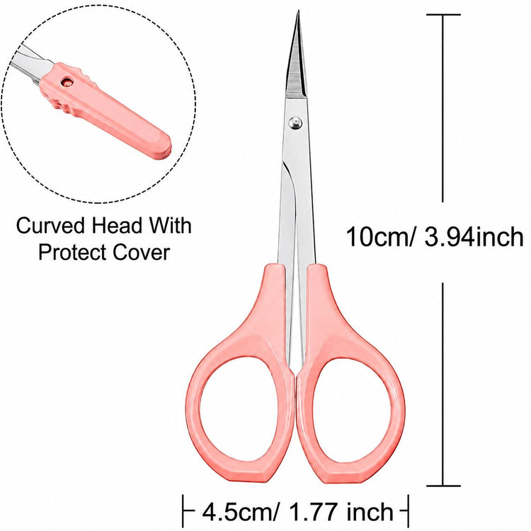 Pink handle cuticle scissors with curved head protective cover, stainless steel precision blade and 10cm manicure trimming design