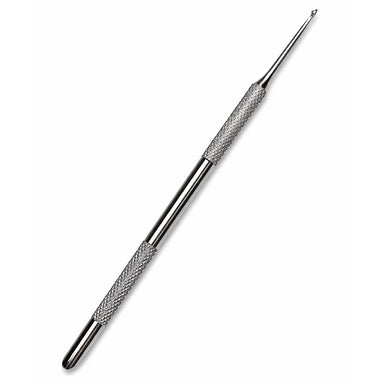 Stainless steel cuticle detail tool with fine loop tip, dual-ended design and textured grip handle