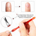 Red V-shaped cuticle trimmer and pusher tool showing easy cuticle cleaning, NSI Australia