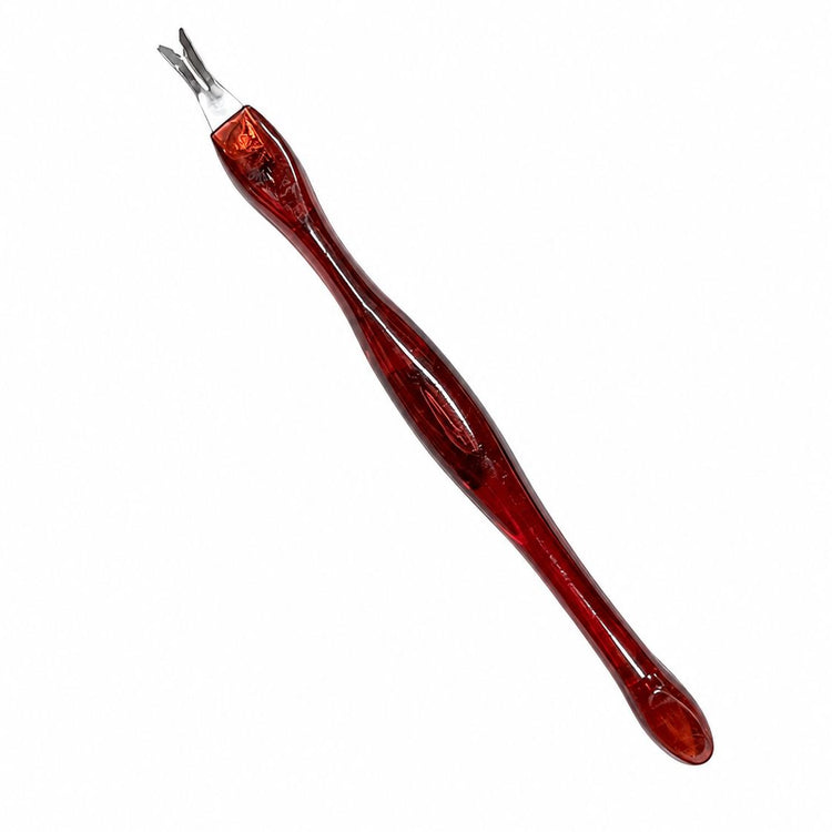 Red V-shaped cuticle trimmer and pusher nail tool, NSI Australia