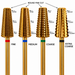 Cyclone 5-in-1 tungsten carbide nail drill bit, diagram labelling grit zones Fine through Extra Coarse