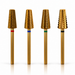 Cyclone 5-in-1 tungsten carbide nail drill bit, four gold bits without holders, grit bands visible