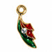 Curved dangle nail charm in gold with red and green enamel and a rhinestone