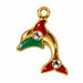 Gold dolphin dangle nail charm with red and green enamel and rhinestones