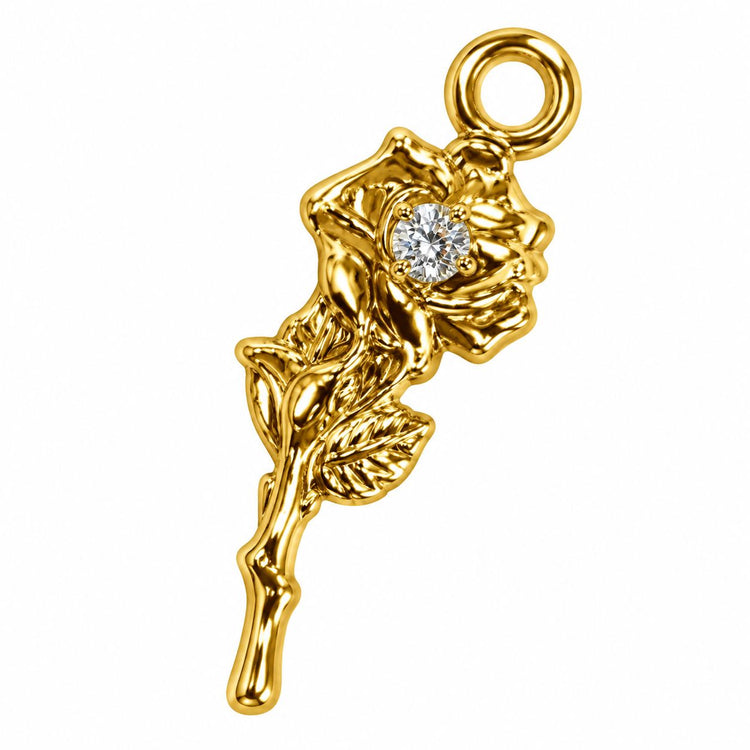 Gold rose dangle nail charm with a rhinestone