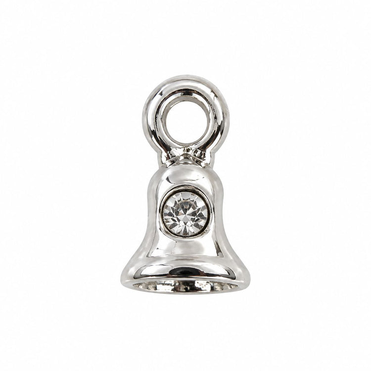 Silver bell dangle nail charm with a rhinestone