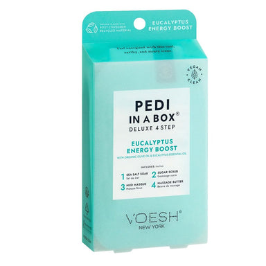 Voesh Pedi in a Box Deluxe 4 Step pedicure kit Eucalyptus Energy Boost with organic olive oil and eucalyptus essential oil