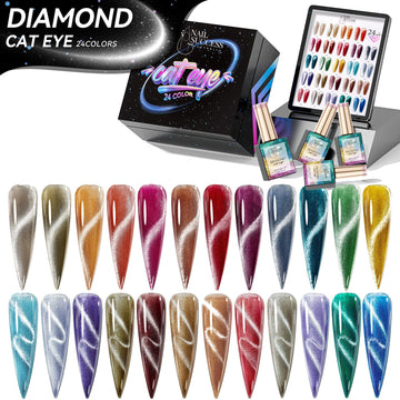Nail Success Australia Diamond Cat Eye 24-colour kit with gift box, gel bottles and magnetic cat eye shade chart