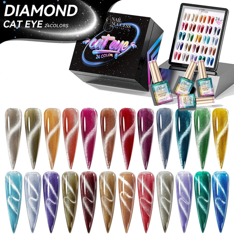 Nail Success Australia Diamond Cat Eye 24-colour kit with gift box, gel bottles and magnetic cat eye shade chart