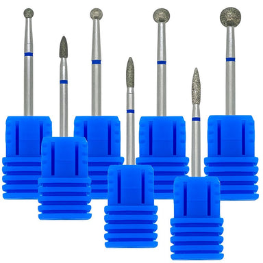 Diamond burr drill bits set for nail use – 7-piece rotary tool kit with ball, tapered, and pointed tips