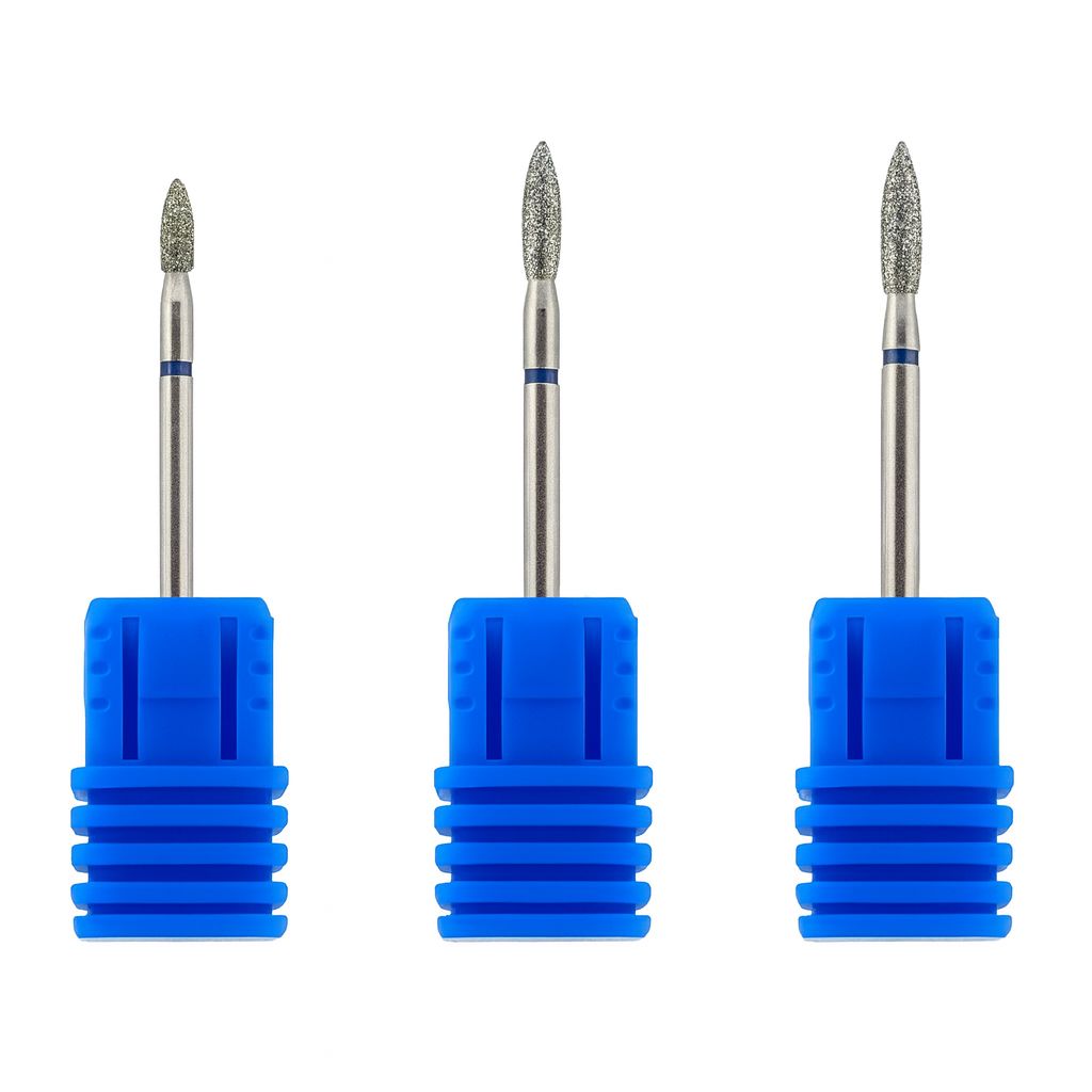 Diamond nail drill bit set—flame bits 6mm 8mm 9mm for cuticle and sidewall work, blue base, NSI Australia