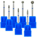 Diamond nail drill bits set – 7pc ball & flame, medium grit (blue ring) for cuticle cleaning and e-file detailing