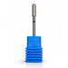 Diamond cylinder barrel nail drill bit with rounded top in a blue holder