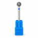 Medium grit 6 mm diamond ball nail drill bit with a blue band, displayed upright in a blue holder on a white background.
