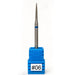 Diamond nail drill bit #06 with fine needle-shaped tip in blue holder on white background