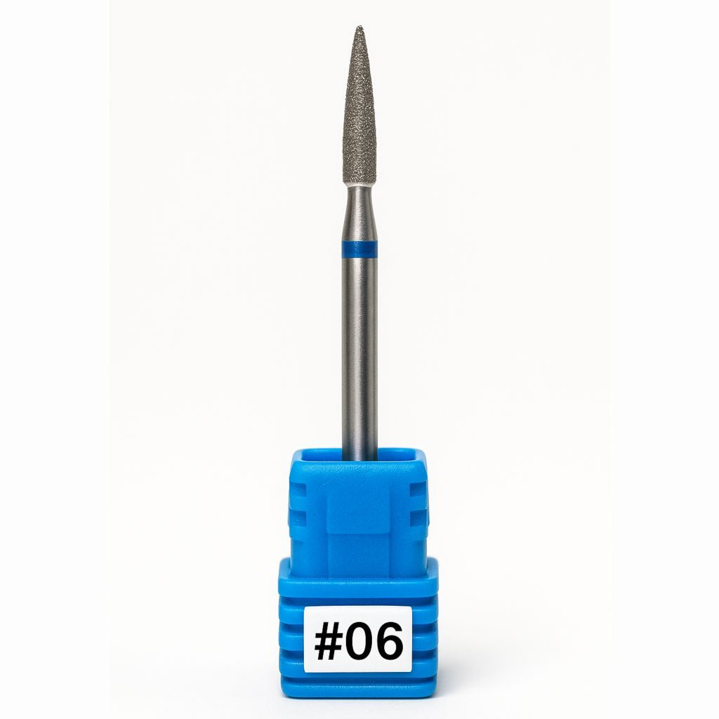 Diamond tapered cone nail drill bit #06 with blue band, in blue holder - NSI Australia