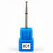 Diamond nail drill bit #01 with small ball-shaped head in blue holder on white background