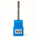 Diamond nail drill bit #09 — slim cylinder (barrel) shape, diamond-grit e-file bit on blue holder