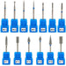 Diamond nail drill bits — ball, cone, barrel & flame shapes on blue holders for e‑file manicures