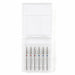 Six-piece tapered cone diamond nail drill bit set with fine and medium grits in a clear storage case.
