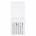 Six-piece mixed diamond nail drill bit set with assorted needle, flame, cone and cylinder shapes in a clear storage case.
