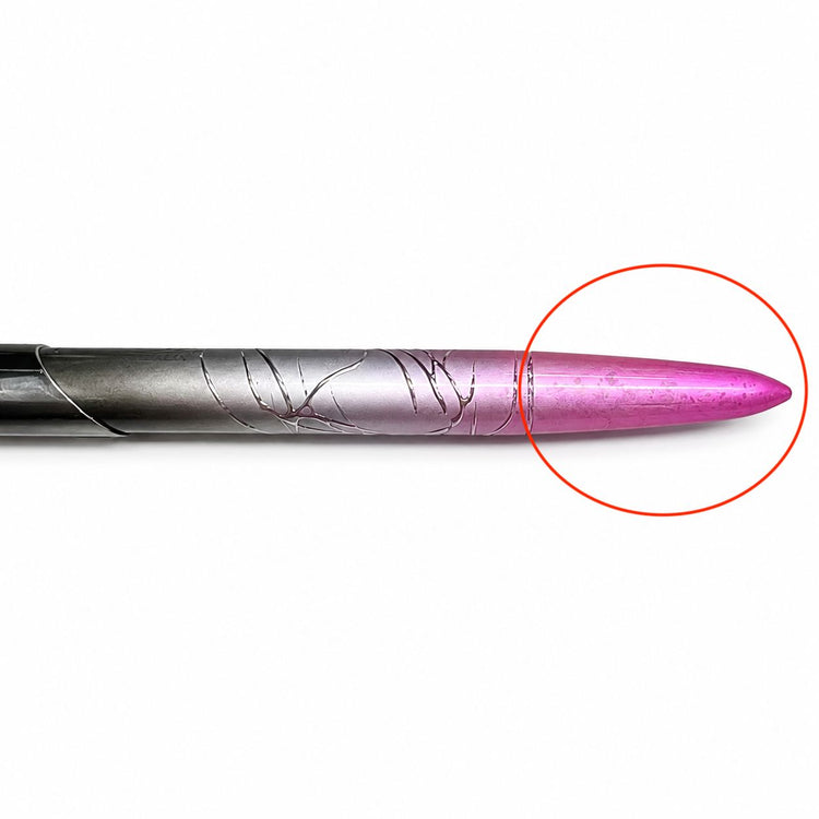 Discounted size 8 acrylic nail brush with pink handle and cosmetic wear circled for clearance sale product detail