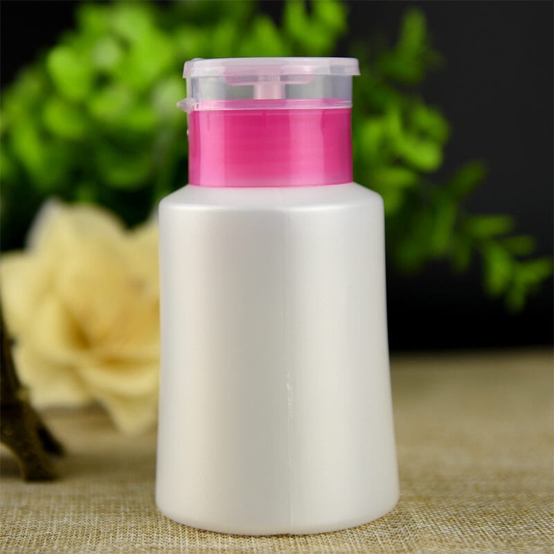 Pink push-down liquid dispenser bottle — opaque white, for acetone or alcohol (NSI Australia)