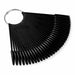 Black coffin nail swatch display fan with 50 sample tips on metal key ring for gel polish colour charting