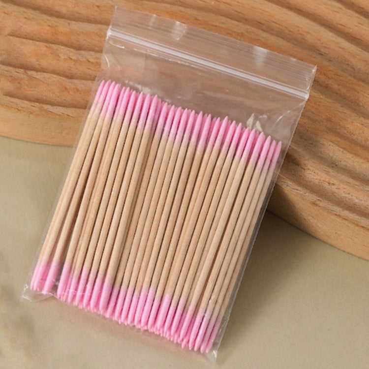 Pink disposable cotton swabs 100pcs – wooden stick cotton buds for nail art cleanup, gel polish removal and cuticle detailing
